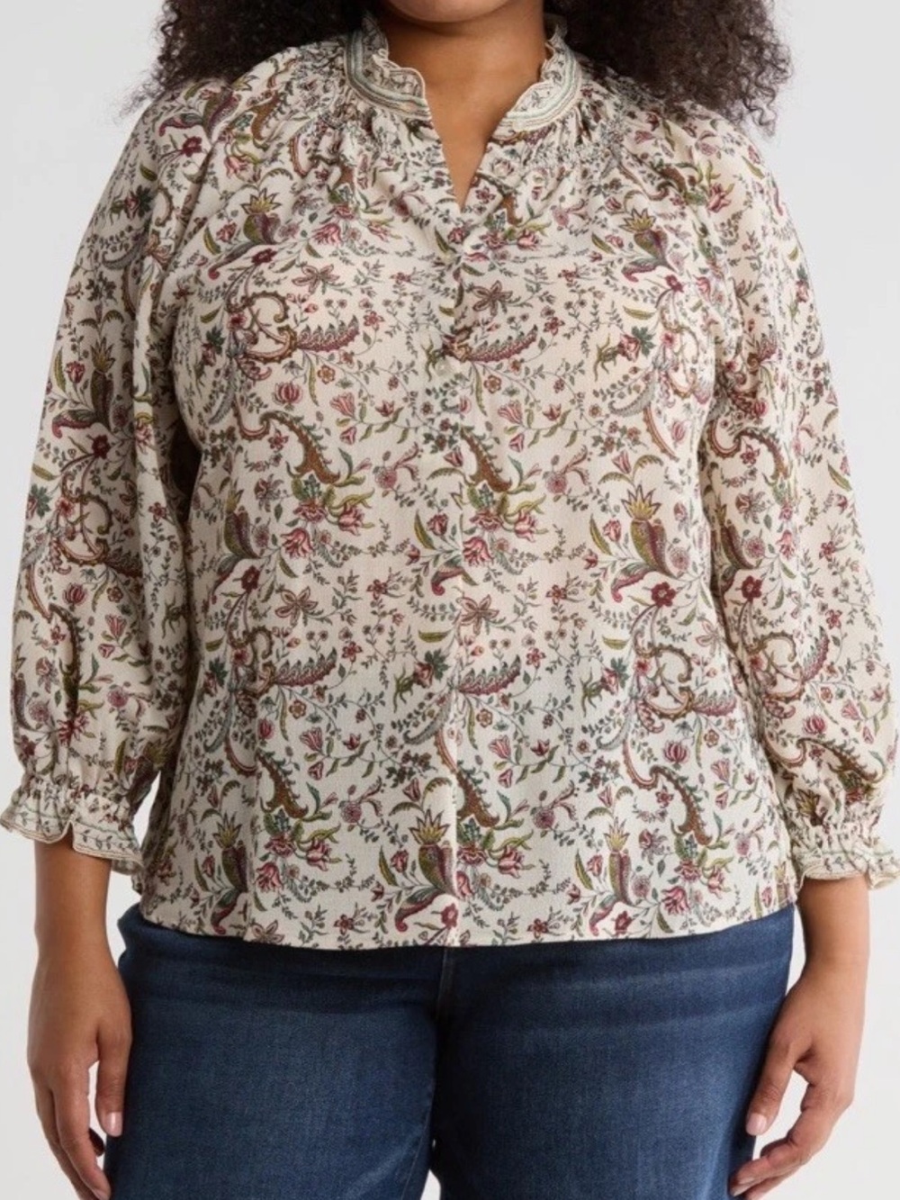 Max Studio Women 1X Plus Floral Woven Mock Neck Ruffle Long Sleeve Blouse
NWT